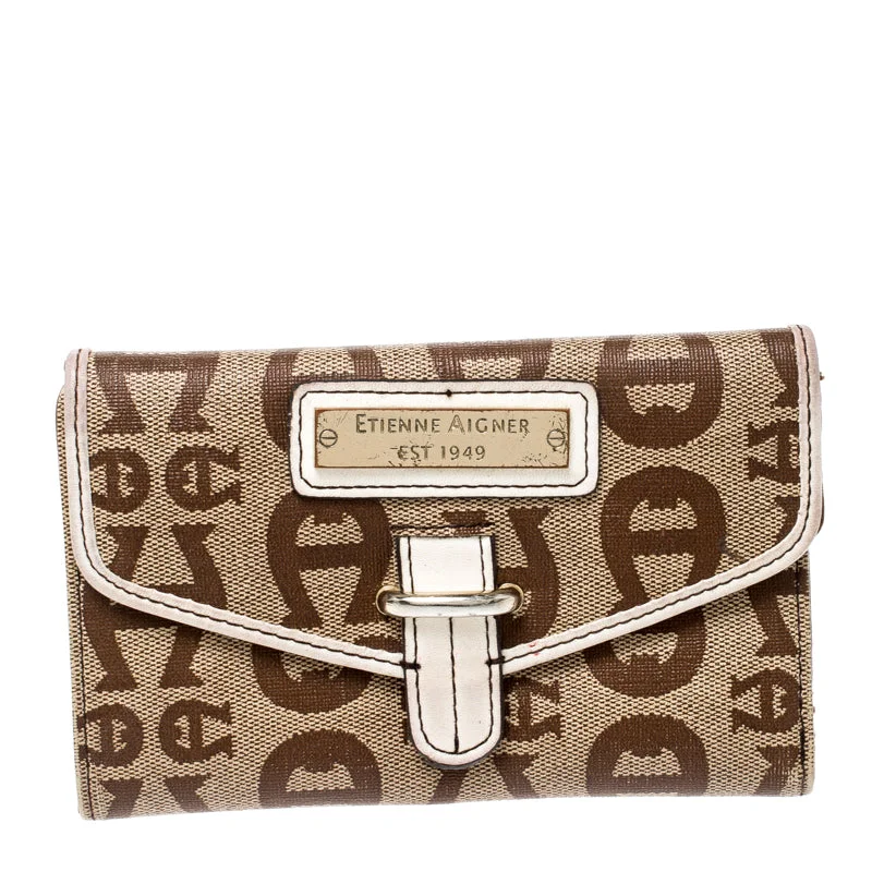 keychains with leather accent-Aigner Beige Signature Coated Canvas Compact Wallet..