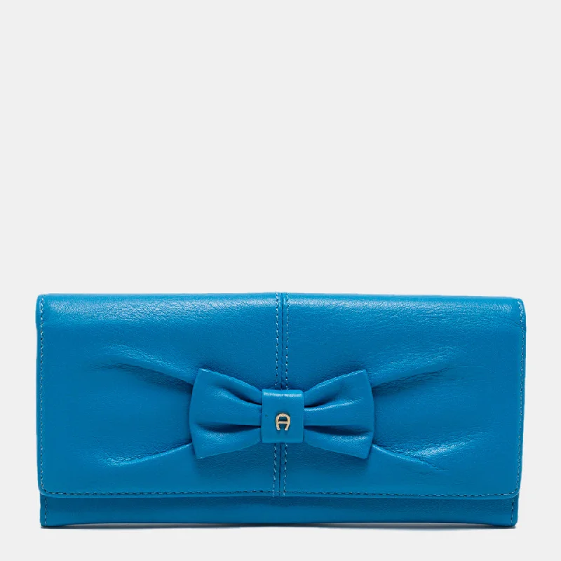 keychains for everyday needs-Aigner Blue Leather Bow Wallet