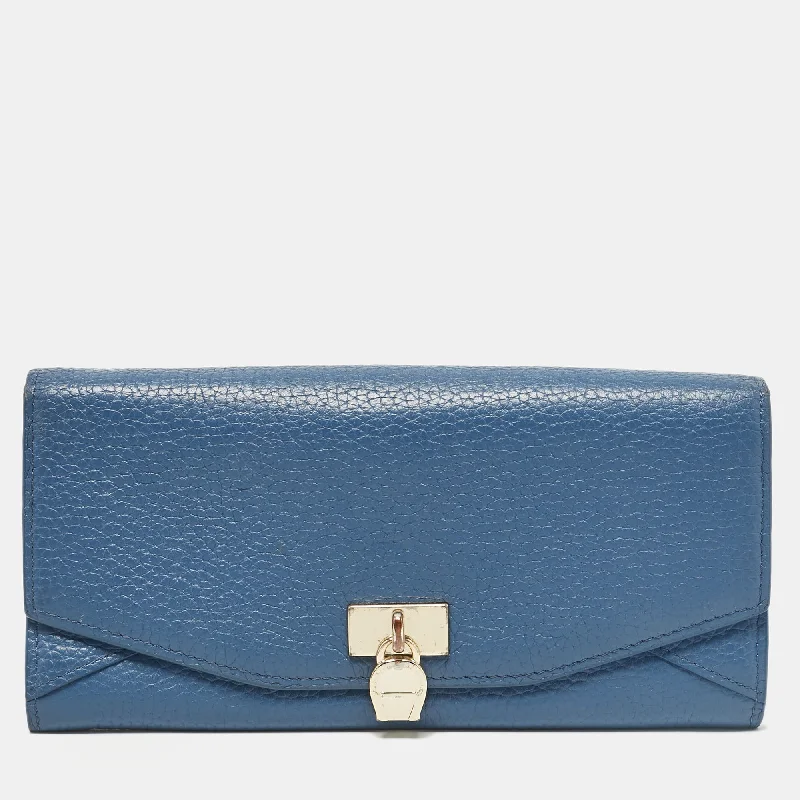 wallets with slim appeal-Aigner Blue Leather Logo Flap Continental Wallet