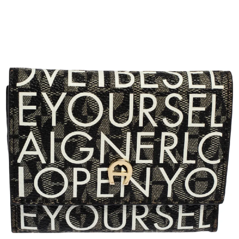 keychains with bold colors-Aigner White/black Signature Coated Canvas Compact Wallet..