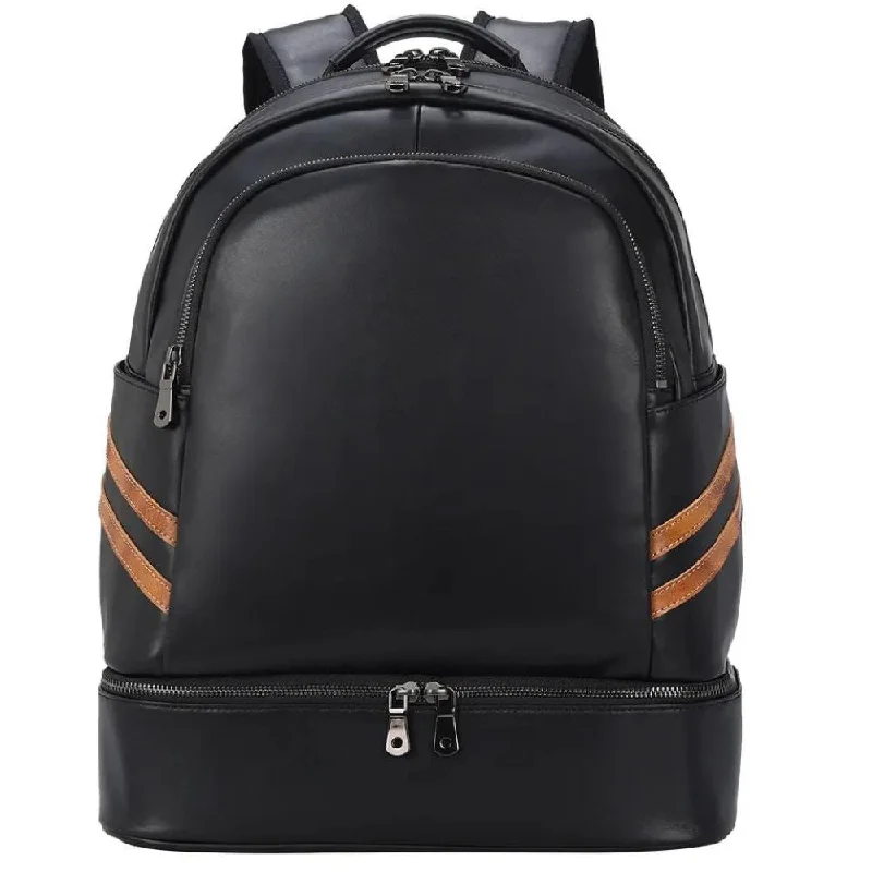 Backpacks for short adventures-Black Genuine Leather Travel Backpack Waterproof