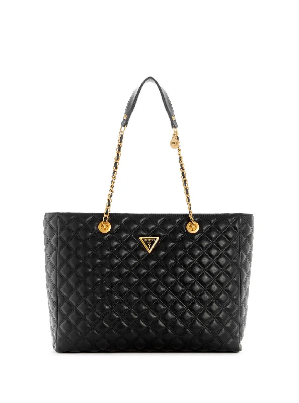 Tote Bag leather-Black Giully Quilted Tote Bag