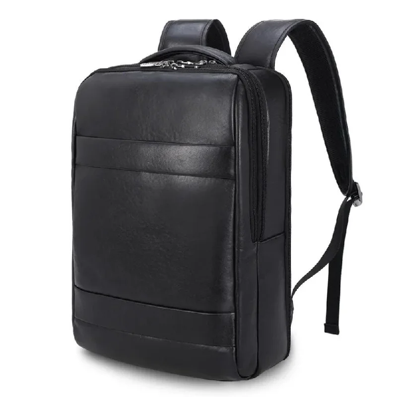 Backpacks for carrying laptops-Black Leather Laptop Bag Business Backpack