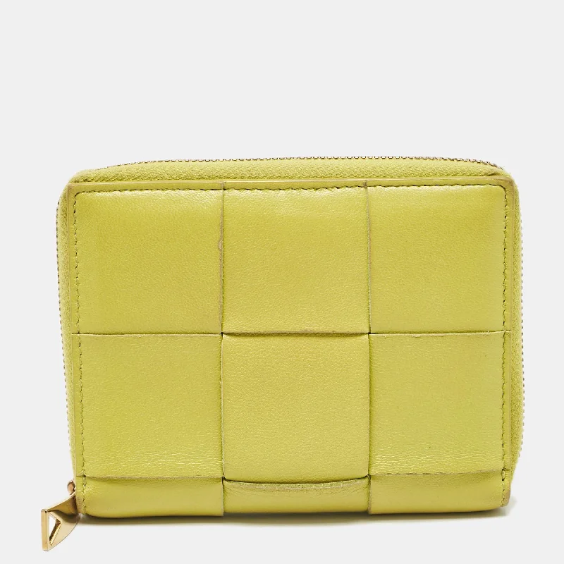 wallets with modern appeal-Bottega Veneta Green Intrecciato Leather Cassette Zip Around Wallet