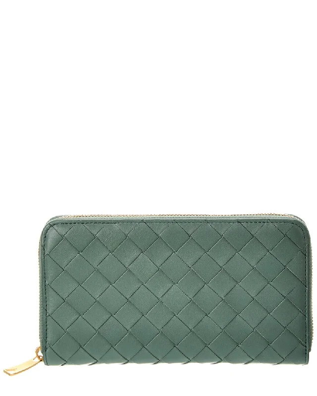 wallets for casual appeal-Bottega Veneta Intrecciato Leather Zip Around Wallet