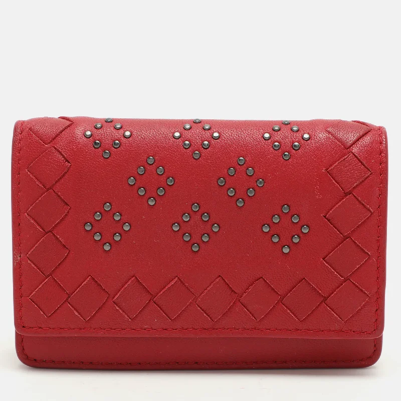 keychains with custom design-Bottega Veneta Red Intrecciato Leather Embellished Coin Purse