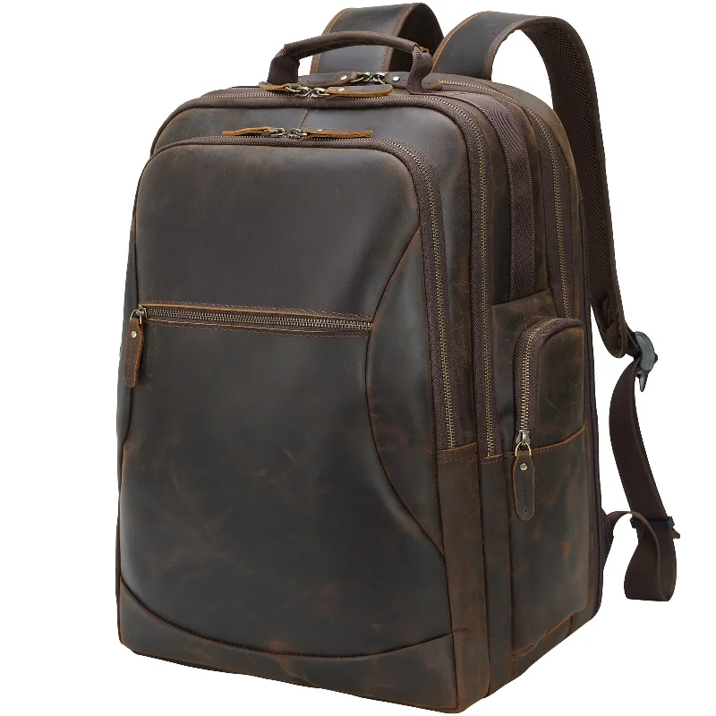 Backpacks with durable handles-Brown Leather Backpack Bag Laptop