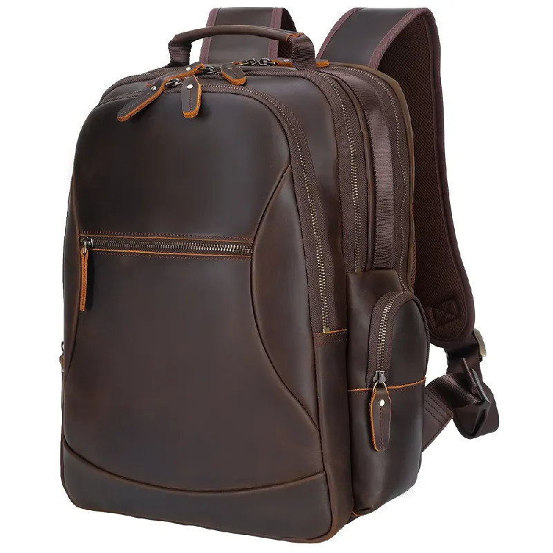 Backpacks with sleek patterns-Vintage Full Grain Genuine Leather Laptop Backpack - 15.6 inches laptop