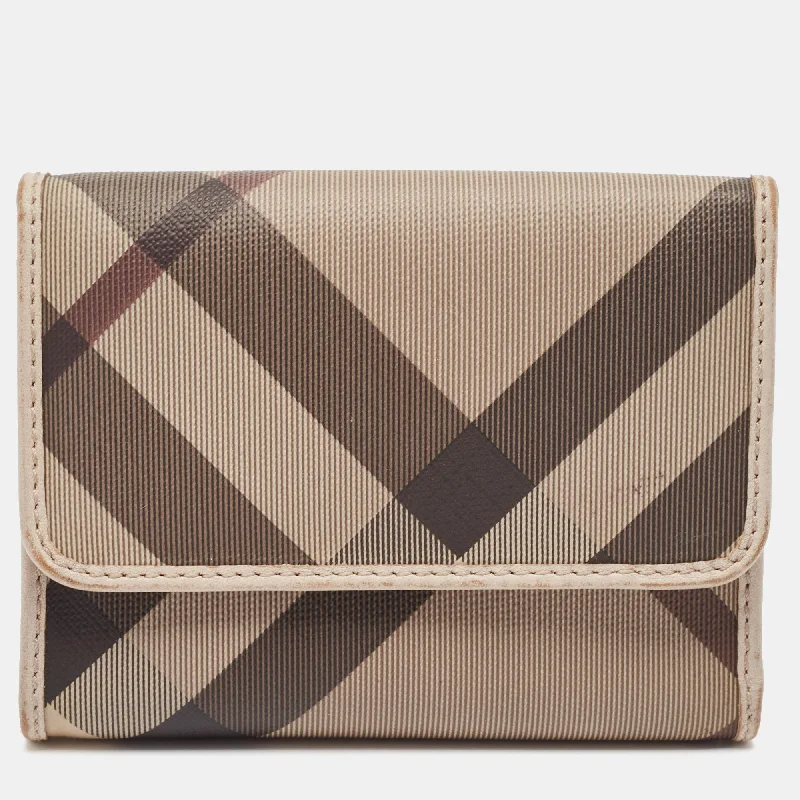 keychains with sleek style-Burberry Grey Smoked Check Pvc And Leather Trifold Wallet