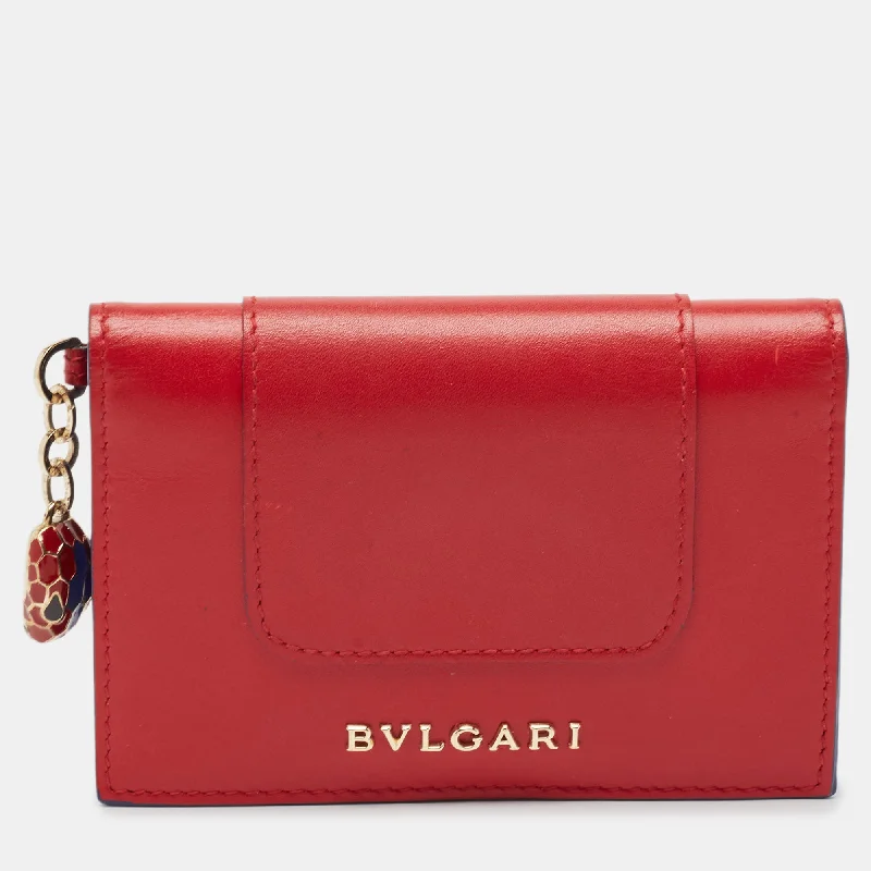 keychains for travel finish-Bvlgari Red Leather Serpenti Forever Bifold Card Case