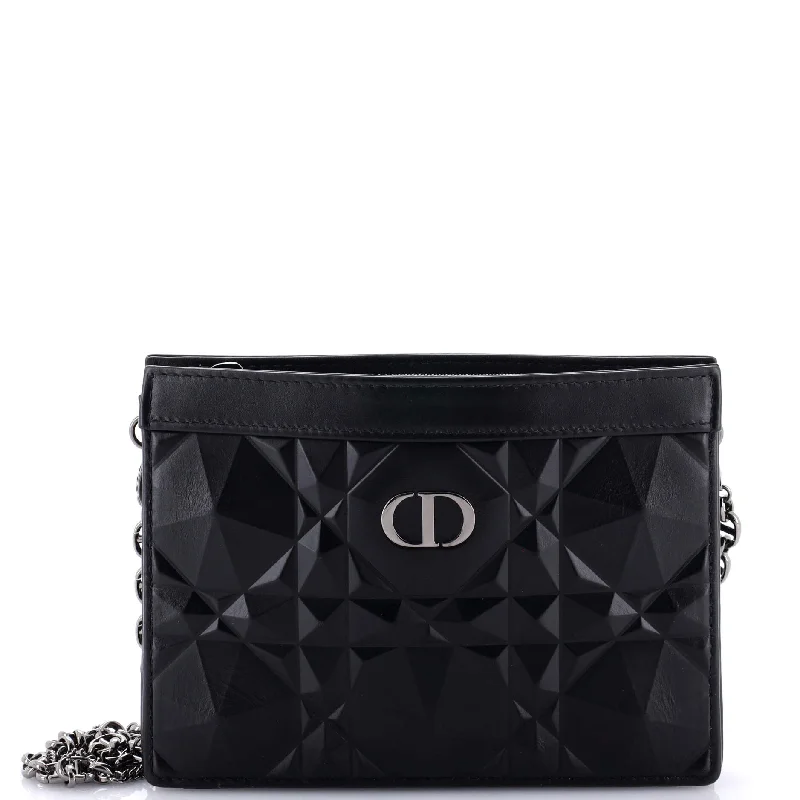 wallets for daily wear-Caro Zipped Pouch With Chain Diamond Motif Cannage Calfskin