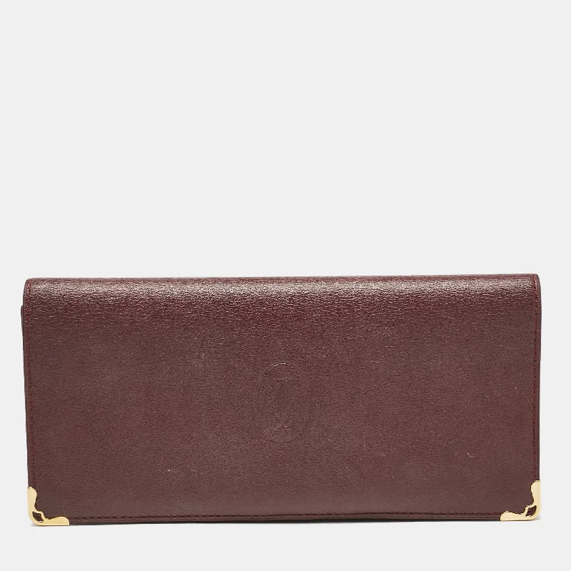 keychains with durable finish-Cartier Burgundy Leather Must De Cartier Long Bifold Wallet