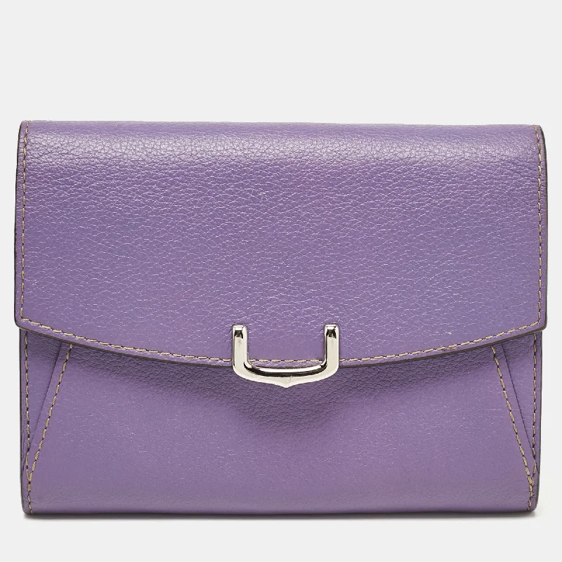 keychains with leather texture-Cartier Purple Leather C De Cartier Compact Wallet