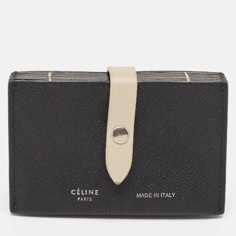 wallets with slim appeal-Celine Black/beige Leather Accordion Card Holder