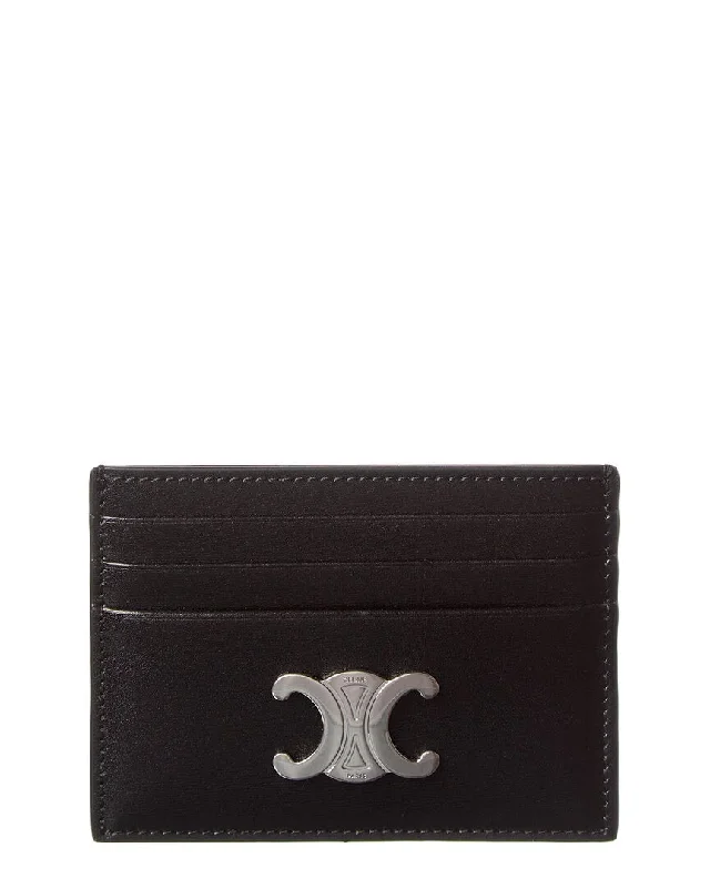 keychains with sleek finish-CELINE Triomphe Leather Card Holder