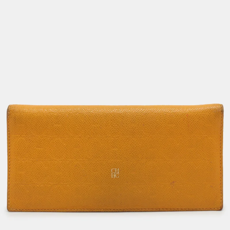 wallets with modern finish-Ch Carolina Herrera Yellow Embossed Leather Wallet