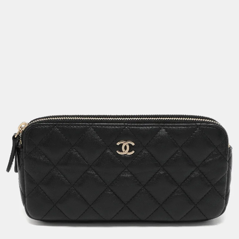 keychains with sleek appeal-Chanel Black Quilted Leather Cc Wallet On Chain