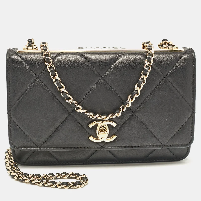 keychains with metal clip-Chanel Black Quilted Leather Trendy Cc Wallet On Chain