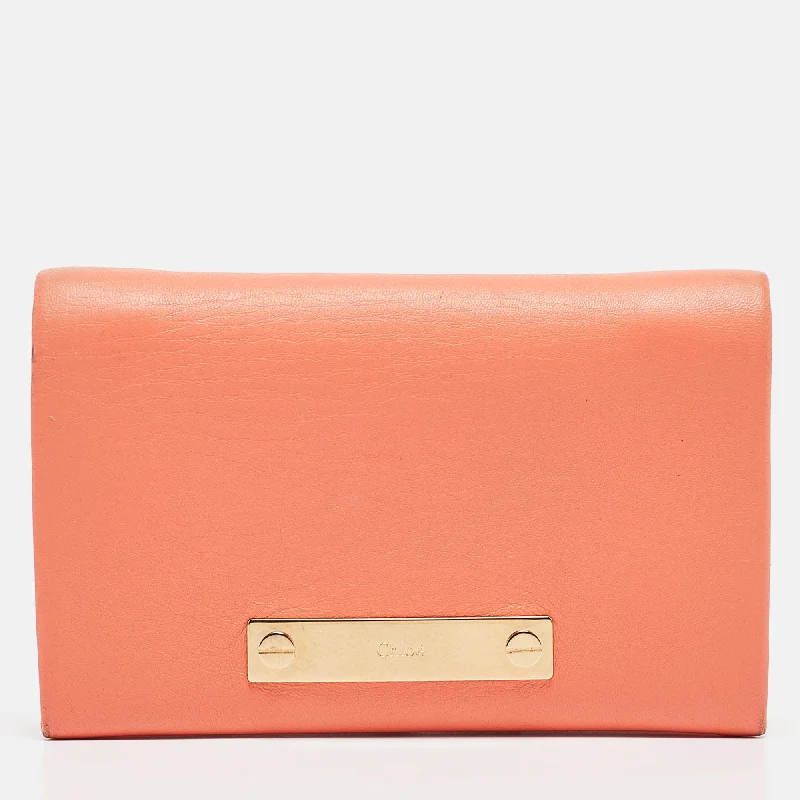 minimalist wallets for women-Chloe Orange Leather Fold Over Flap Wallet