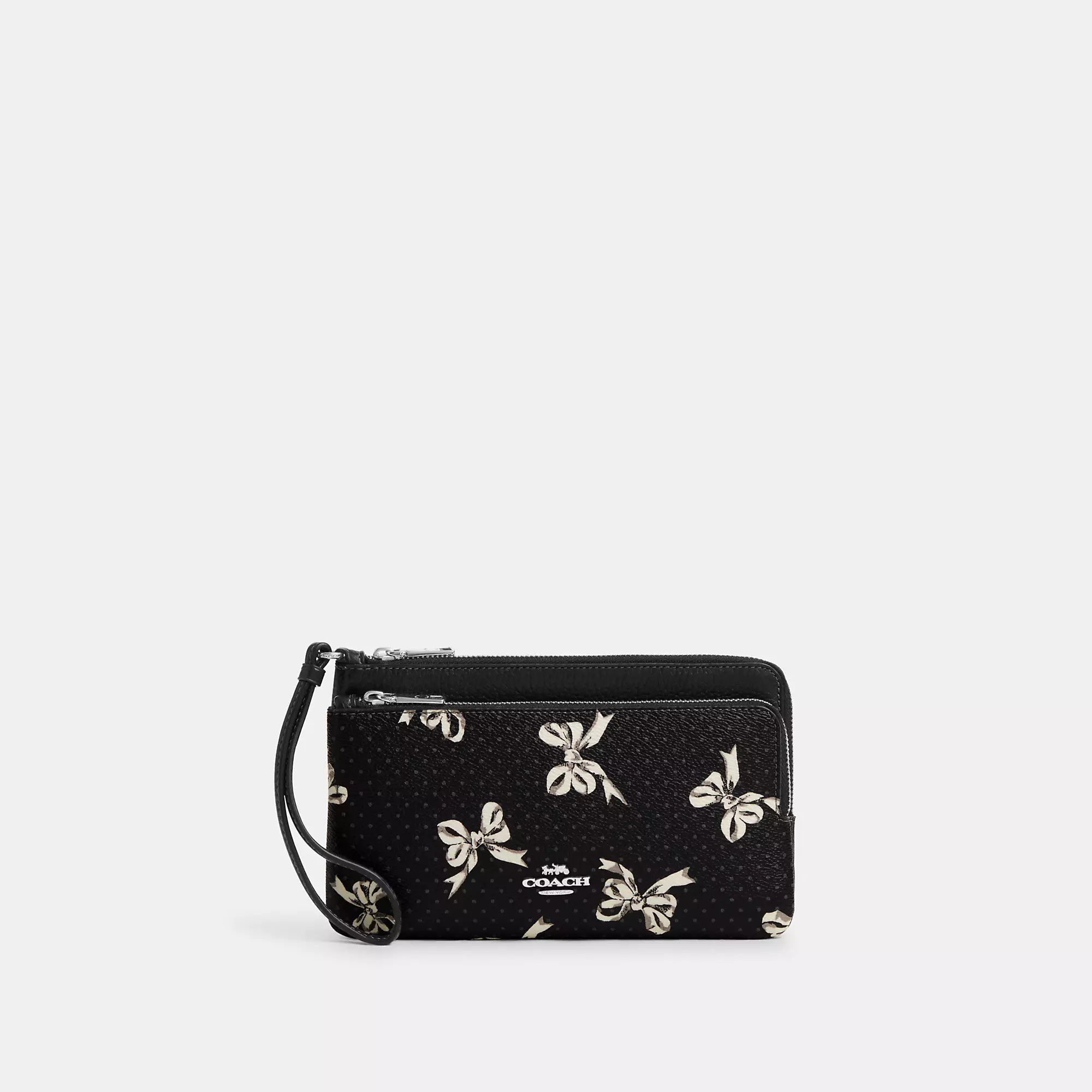 wallets with lightweight design-Coach Outlet Double Zip Wallet With Bow Print