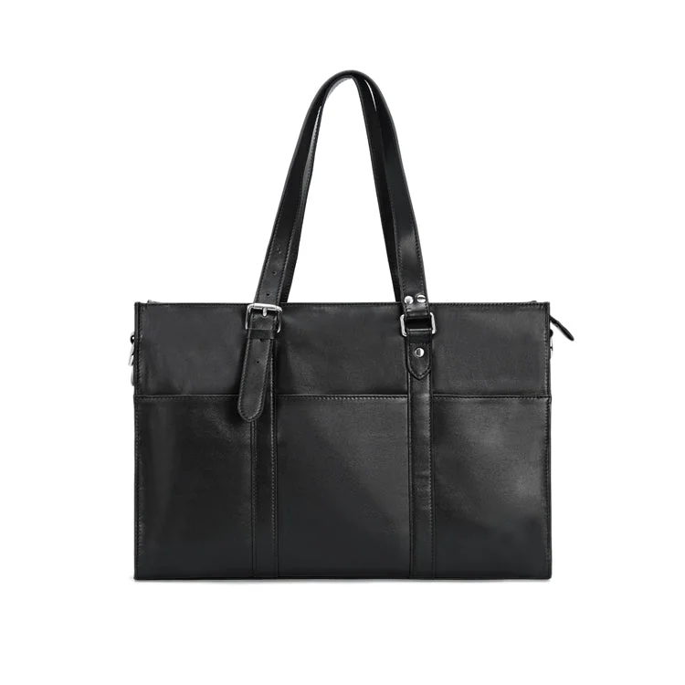 Tote Bag with straps-Top-Grain Black Napa Leather Tote