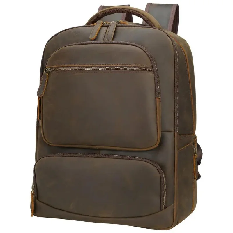 Backpacks with extra padding-Dark Brown Leather Travel Backpack for Men