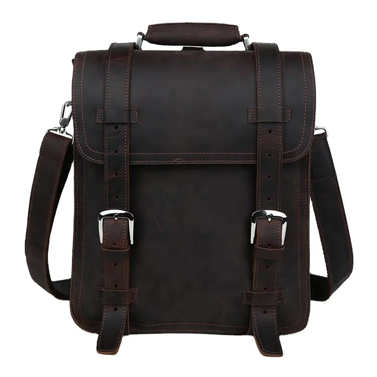 Backpacks with extra straps-Dark Brown Leather Travel Backpack