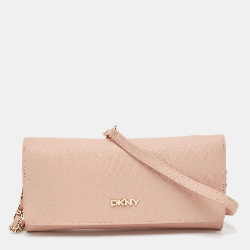 keychains with durable style-Dkny Pink Saffiano Leather Flap Wallet On Chain