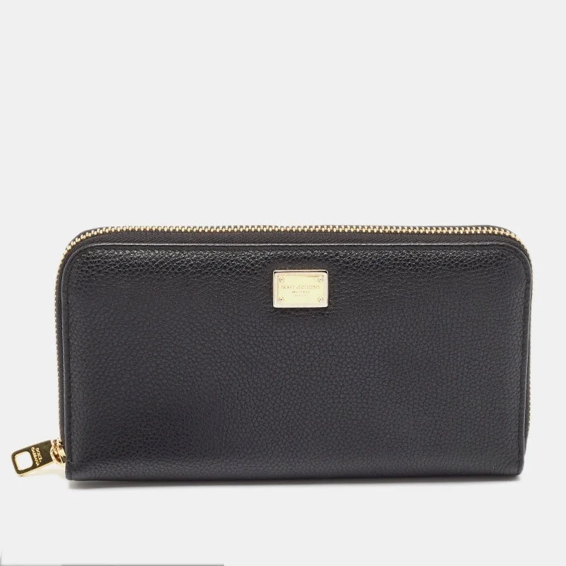 wallets for gift ideas-Dolce & Gabbana Black Leather Zip Continental Wallet