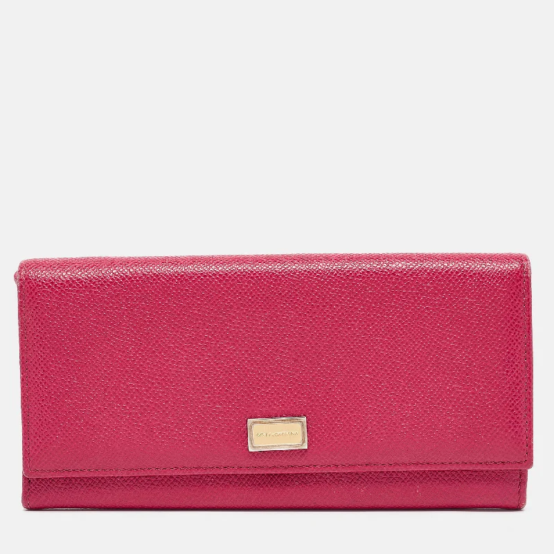 keychains with custom style-Dolce & Gabbana Fuchsia Leather Flap Continental Wallet