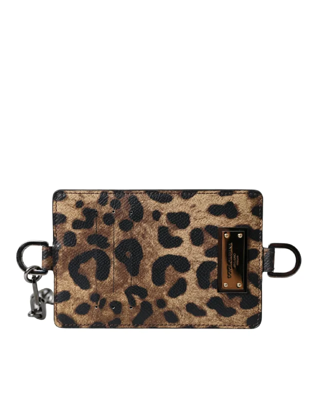 wallets for young adults-Dolce & Gabbana  Leather Leopard Print Logo Plaque Cardholder Women's Wallet