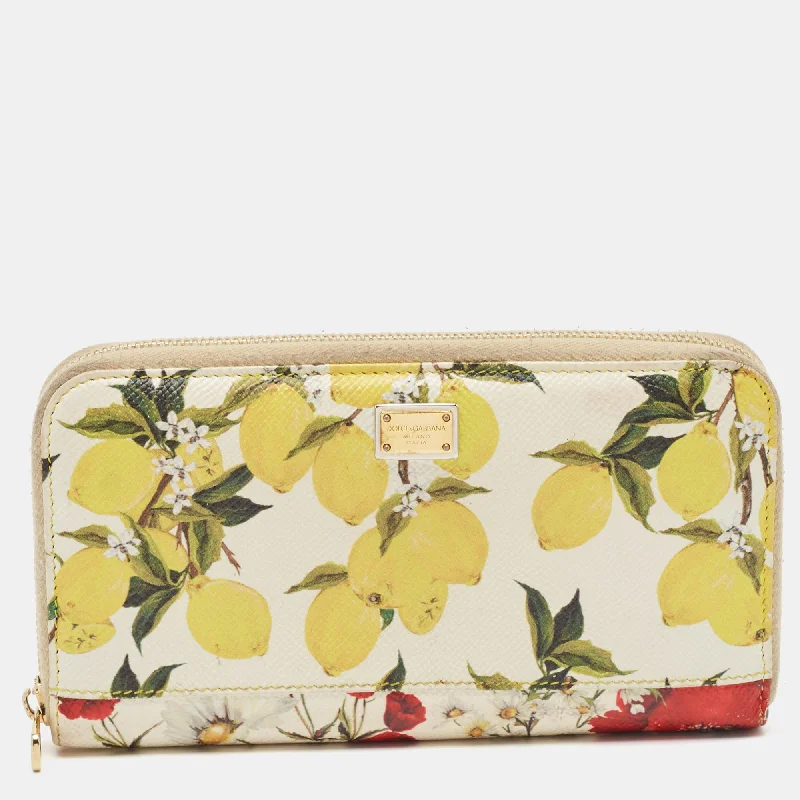 keychains with bold finish-Dolce & Gabbana Multicolor Lemon And Floral Print Leather Zip Continental Wallet