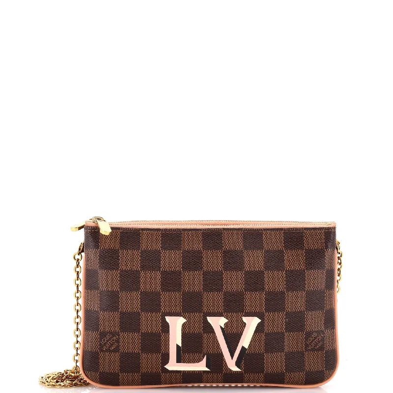 wallets with modern texture-Double Zip Pochette Damier