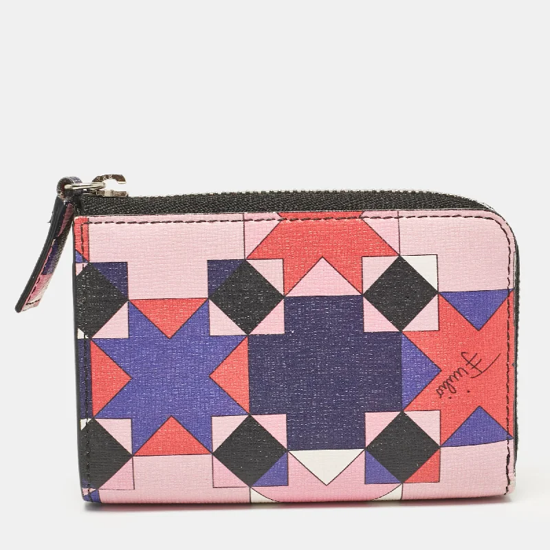 wallets for small texture-Emilio Pucci Multicolor Printed Leather Zip Compact Wallet