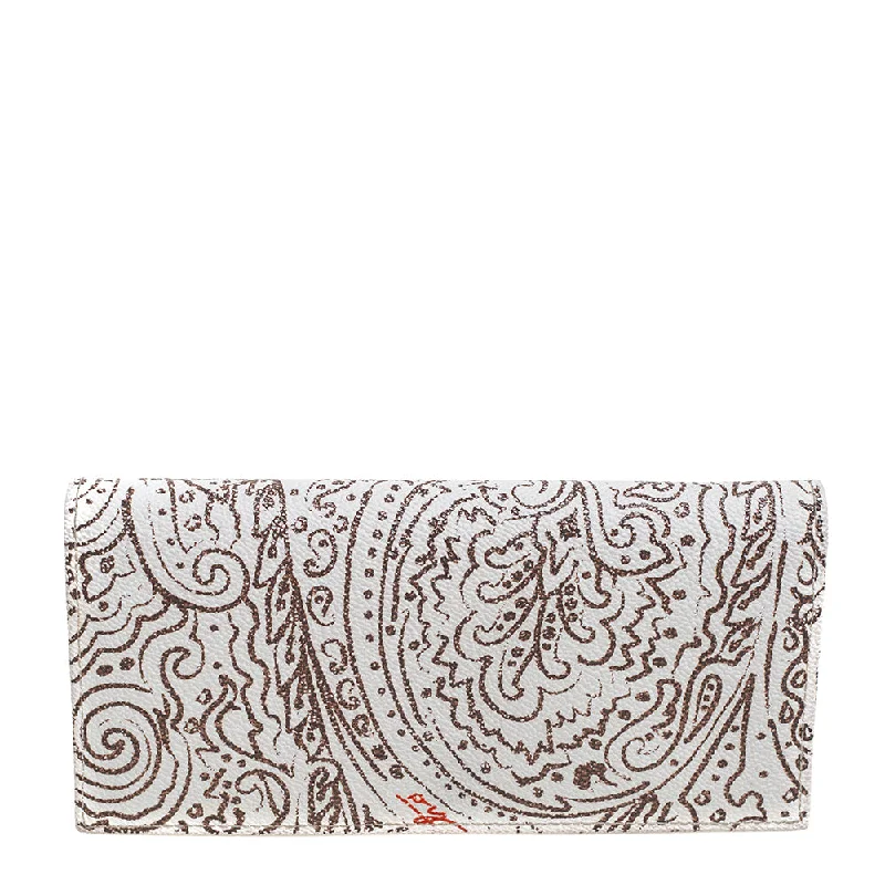 wallets for travel essentials-Etro White/brown Paisley Print Coated Canvas Continental Wallet