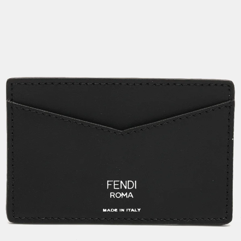 keychains with custom appeal-Fendi Black Coated Canvas And Leather Card Holder