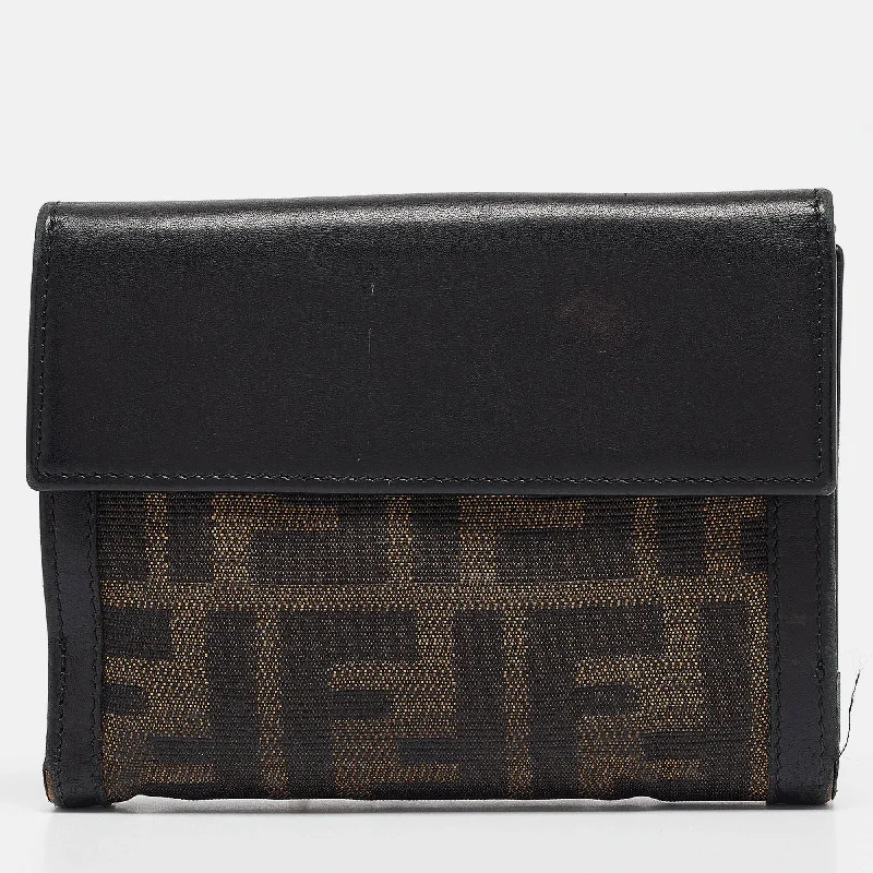 keychains with leather appeal-Fendi Black Zucca Canvas And Leather French Wallet