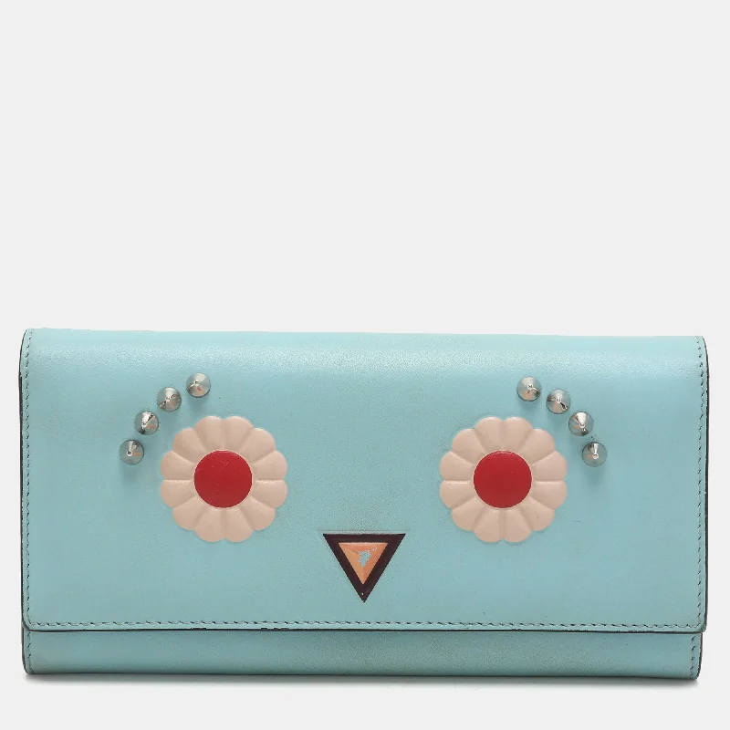 keychains with stylish clip-Fendi Blue Leather Embellished Wallet On Chain