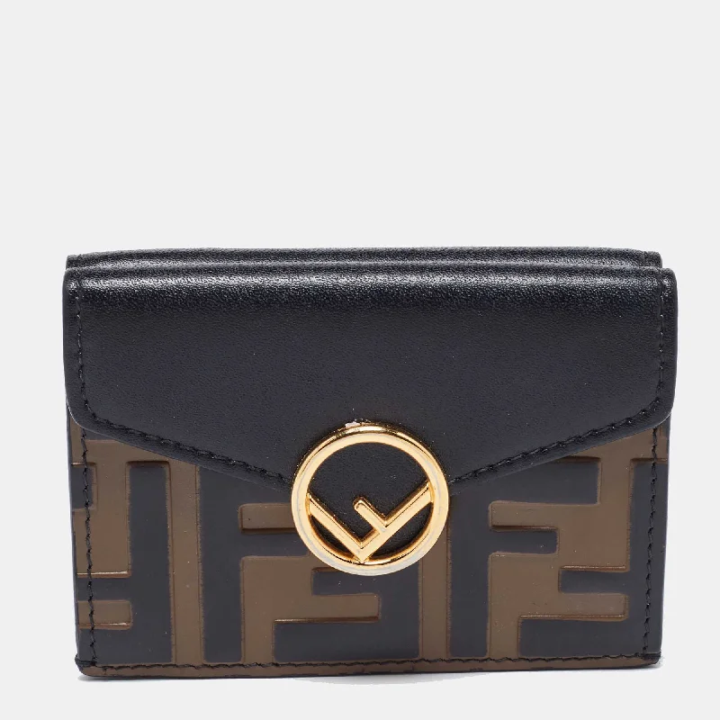 wallets with modern style-Fendi Brown/black Zucca Leather F Is Fendi Trifold Wallet