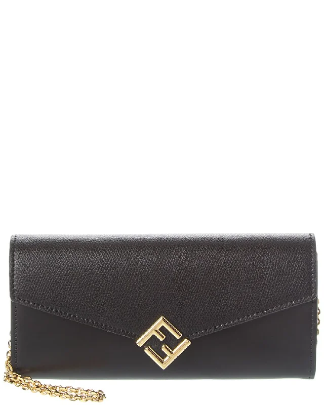 wallets with luxury leather-FENDI FF Diamonds Leather Wallet On Chain