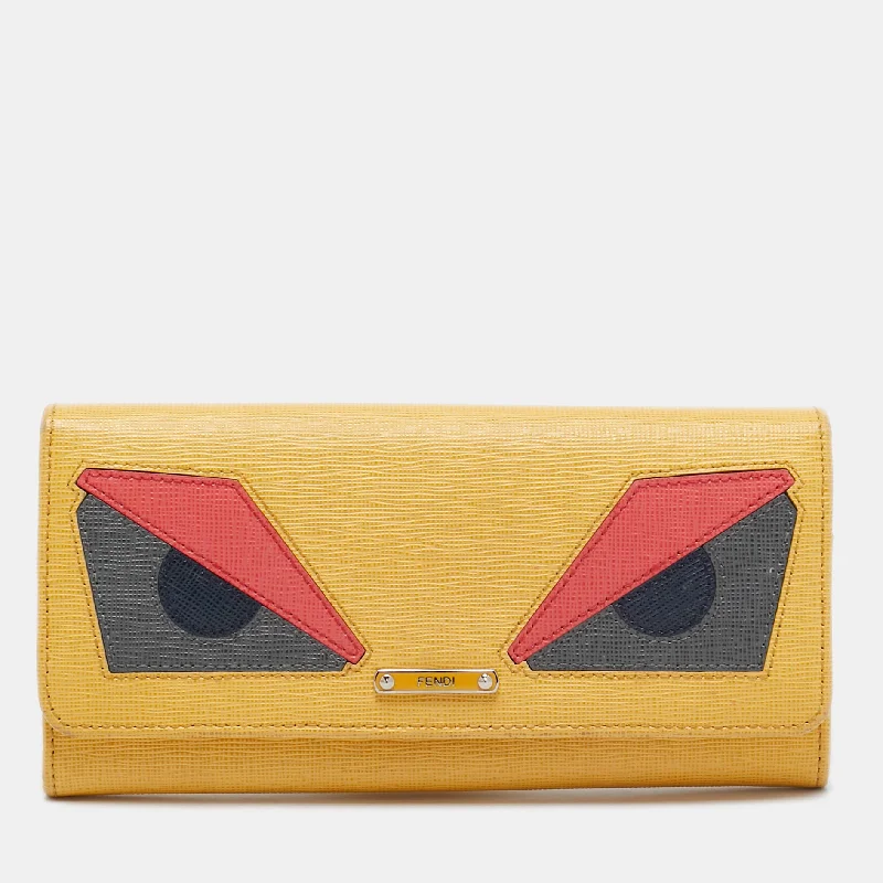 wallets with money clip-Fendi Multicolor Leather Eye Monster Flap Continental Wallet