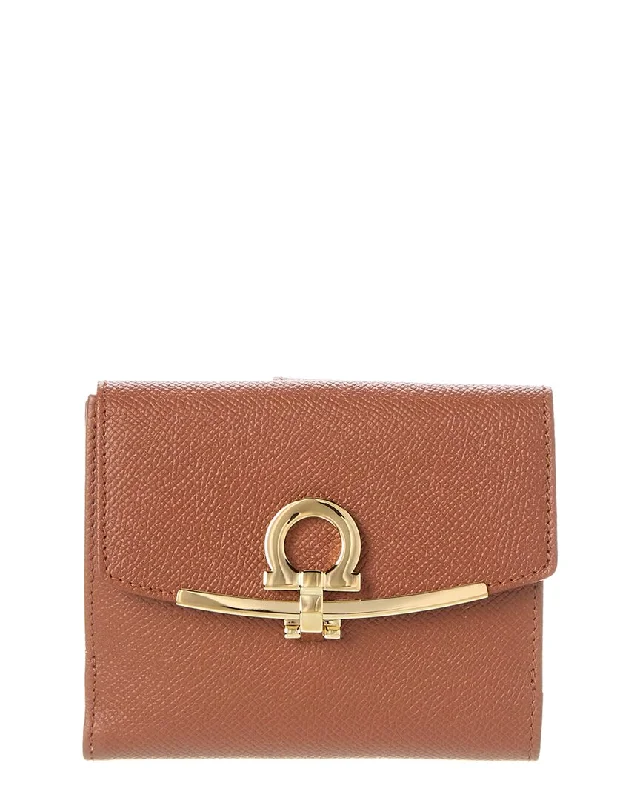 wallets with leather design-Ferragamo Gancini Leather French Purse