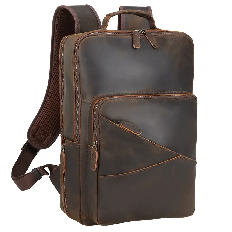 Backpacks with rugged design-Full Grain Genuine Functional Leather Laptop Backpack