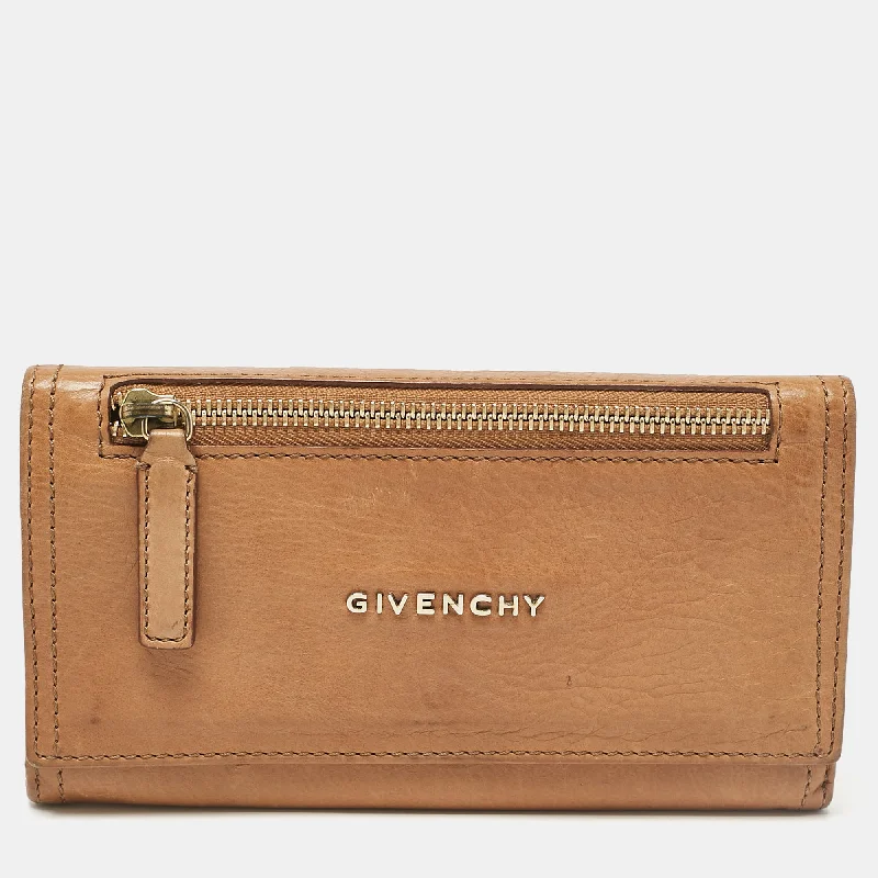 wallets with slim texture-Givenchy Brown Leather Front Zip Continental Wallet