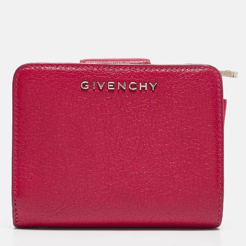 keychains with leather finish-Givenchy Fuchsia Leather Pandora Compact Wallet