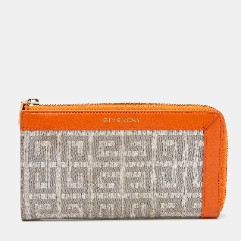 wallets for travel needs-Givenchy Orange/grey Signature Canvas And Leather Wallet..