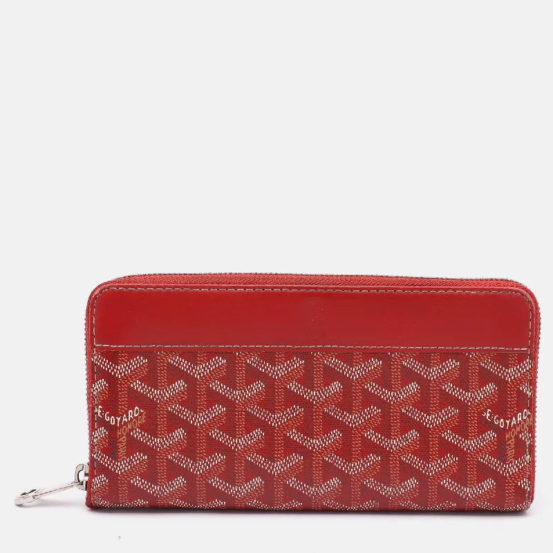 wallets with modern appeal-Goyard Red Goyardine Coated Canvas Matignon Zip Around Wallet