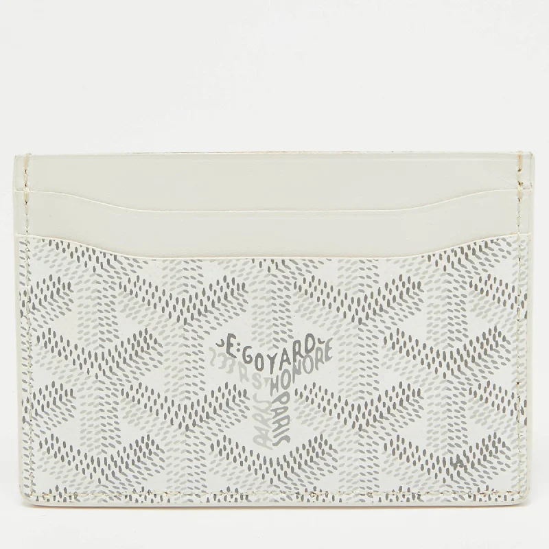 wallets with durable finish-Goyard White Goyardine Coated Canvas And Leather Saint Sulpice Card Holder