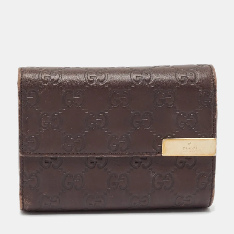 wallets with bold texture-Gucci Dark Brown Guccissima Leather Flap French Wallet