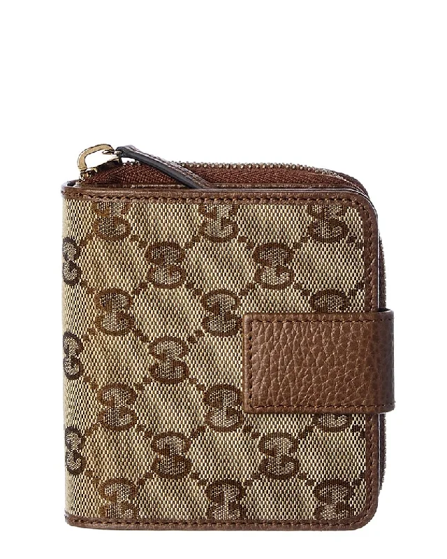 keychains with stylish texture-Gucci GG Canvas & Leather Coin Purse